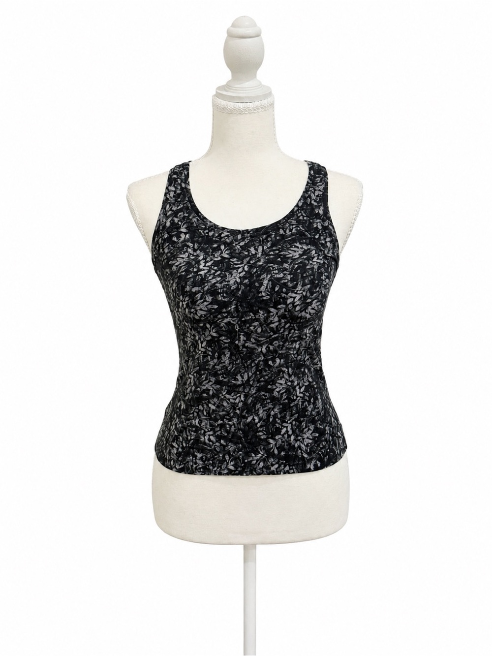 Lululemon Cool Racerback Tank Top Size 4 Black Gray Floral Print Athletic Yoga
